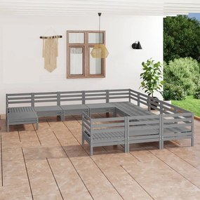 vidaXL 12 pcs conjunto lounge de jardim pinho maciço cinzento
