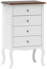 HOMCOM Cómoda com 4 Gavetas Cómoda para Dormitório Estilo Francês com Sistema Anti-Tombo 60x40x98,5 cm Branco e Madeira | Aosom Portugal