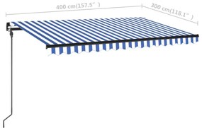 Toldo retrátil manual com LED 400x300 cm azul e branco