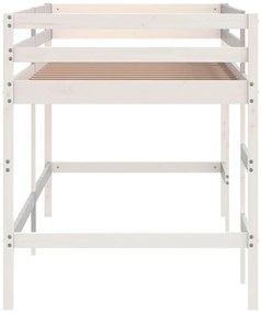 Cama alta p/ criança c/ escada 90x190 cm pinho maciço branco