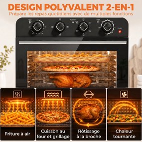 Forno Fritadeira a Ar Quente, 54 x 48 x 48,2 cm, Capacidade de 36 L, Preto
