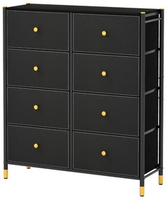 Cómoda com 8 gavetas Estrutura metálica Armário de arrumação em tecido para quarto, sala e corredor 89 x 30 x 98 cm Preto