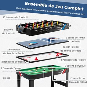 Conjunto de mesa de jogo combinado 12 em 1 com pebolim, hóquei de ar, sinuca, xadrez e pingue-pongue