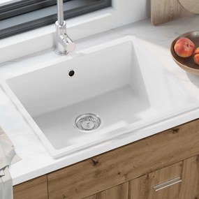 vidaXL Pia de Cozinha com Orifício para Transbordamento Granito Branco