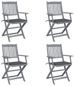 vidaXL Cadeiras exterior dobráveis c/ almofadões 4 pcs acácia maciça