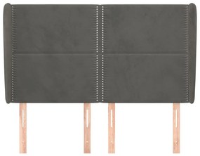 Cabeceira cama c/ abas veludo 147x23x118/128 cm cinzento-escuro