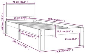 Estrutura cama pequena solteiro 75x190 cm madeira maciça
