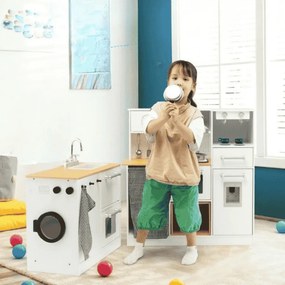Cozinha de brincar 79 x 29 x 81 cm com sons e luzes realistas, lava-loiça, placas de cozedura e acessórios modernos para crianças com mais de 3 anos,