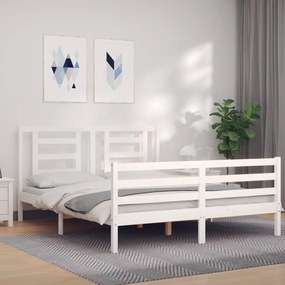 vidaXL Estrutura de cama King Size com cabeceira madeira maciça branco