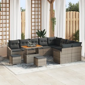 vidaXL Conjunto de Sofá para Jardim com 12 Peças e Almofadas Cinzas em Rattan de Acácia