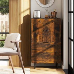 Aparador de madeira com pés de metal com gavetas e portas 60 x 41,5 x 102 cm