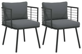 Cadeiras de jardim com almofadões 2 pcs vime PE preto