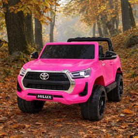 Carro elétrico para Crianças Toyota Hilux 12V 4x4 Rodas Espuma EVA, Assento couro ecológico Rosa