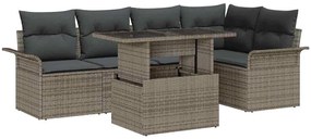 Conjunto de Sofás de Jardim vidaXL 6 Peças com Almofadas Rattan Poliéster Cinza