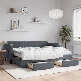 vidaXL Sofá-cama c/ gavetão e gavetas 90x200 cm veludo cinzento-escuro