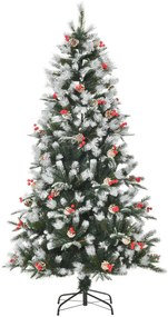 HOMCOM Árvore de Natal Artificial 180cm com 678 Ramas 53 Pinhas e 53 Frutinhas Folhas de PVC PE Base Dobrável e Suporte Metálico Decoração de Natal para Interiores Verde