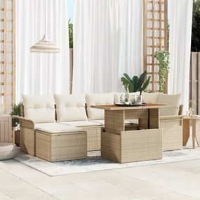 Conjunto de Sofá Jardim de 7 Peças com Almofadas Bege Rattan Poli