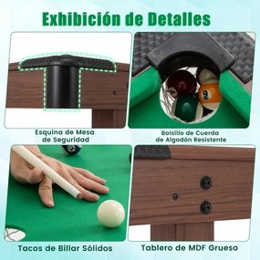 Mesa de bilhar de 122 cm para crianças e adultos Mesa de madeira com conjunto de bolas 2 paus de bilhar 2 gizes Triângulo Escova de bar Verde