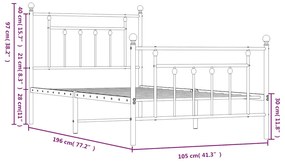 Estrutura de cama com cabeceira e pés 100x190 cm metal branco