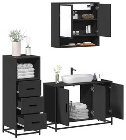 vidaXL 3 pcs conjunto móveis casa de banho derivados de madeira preto