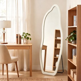 Espelho de Corpo Inteiro 160x60 cm de Pé ou Parede com Moldura Arqueada Aveludada Creme