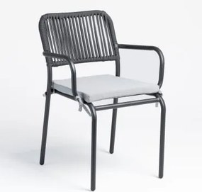 Pack De 6 Cadeiras De Jardim Empilháveis Com Apoios De Braços Em Corda Trançada Arhiza Cinza Grafito - Sklum