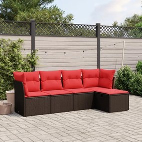 vidaXL 5 pcs conjunto sofás p/ jardim c/ almofadões vime PE castanho