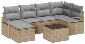 Conjunto de Sofá de Jardim de 7 Peças com Almofadas, Rattan Poliéster