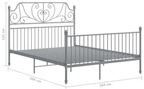 Estrutura de cama metal 160x200 cm cinzento