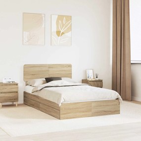 vidaXL Cama com Armazenamento com gaveta Carvalho Sonoma 135 x 190 cm