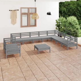 11 pcs conjunto lounge de jardim pinho maciço cinzento