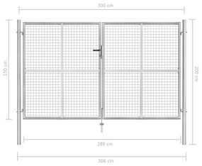 Portão de jardim em aço galvanizado 306x200 cm prateado