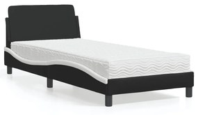 Cama com colchão 90x190 cm couro artificial preto e branco