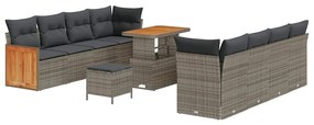 Conjunto de Sofá de Jardim vidaXL com Almofadas Cinza Vime Poliéster A