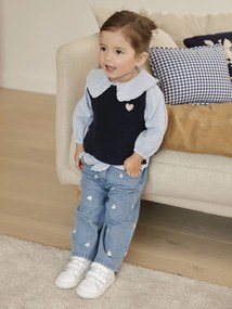 Jeans largos com pequenos corações bordados  stone