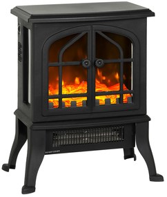 Lareira Elétrica 900/1800W 39x24x48 cm com Efeito Chama 3D 2 Níveis de Potência Termóstato Ajustável  para 15-30 ㎡  Preto