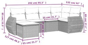 6 pcs conjunto de sofás p/ jardim com almofadões vime PE bege