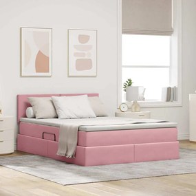 vidaXL Cama com arrumação e LED com colchão Rosa 140 x 190 cm Veludo