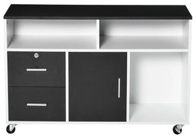 HOMCOM Armário Auxiliar Escritório Impressora Prateleiras Gavetas Grande Capacidade 100x35x65 cm Preto Branco