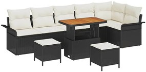 Conjunto de Sofá de Jardim de 9 Peças com Almofadas Pretas e Poliratta