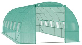 Outsunny Estufa tipo Túnel 8x3x2m Aço e PE 140 g/m² Estufa para Cultivo de Plantas Tomates Verduras com 12 Janelas e Porta Enroláveis Verde