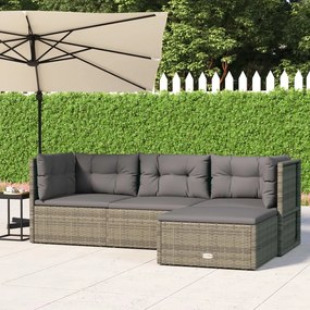 vidaXL 4 pcs conjunto lounge de jardim c/ almofadões vime PE cinzento