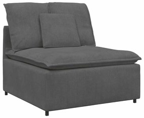 Sofá modular c/ pufes almofadas tecido corduroy cinzento-escuro