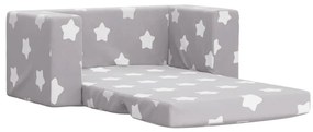 Sofá-cama infantil 2 lugares c/ estrelas pelúcia cinzento-claro