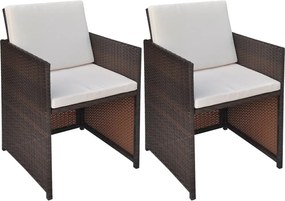 vidaXL Cadeiras jardim 2 pcs c/ almofadões, almofadas vime PE castanho