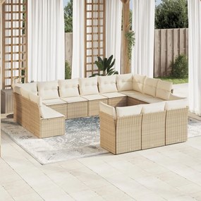 13 pcs conjunto de sofás p/ jardim com almofadões vime PE bege