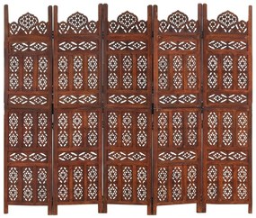 Biombo esculp. mão 5 painéis 200x165cm mangueira maciça castanho