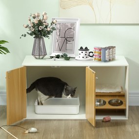 Móvel Caixa de Areia para Gatos 3 em 1 Mesa Auxiliar Caixa de Areia para Gatos com Tapete para Arranhar 95x48x50,5 cm Branco e Carvalho