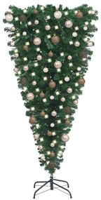 vidaXL Árvore de Natal artificial invertida com luzes LED/bolas 180 cm