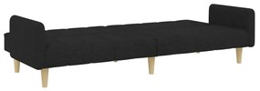 Sofá-cama de 2 lugares com apoio de pés tecido preto